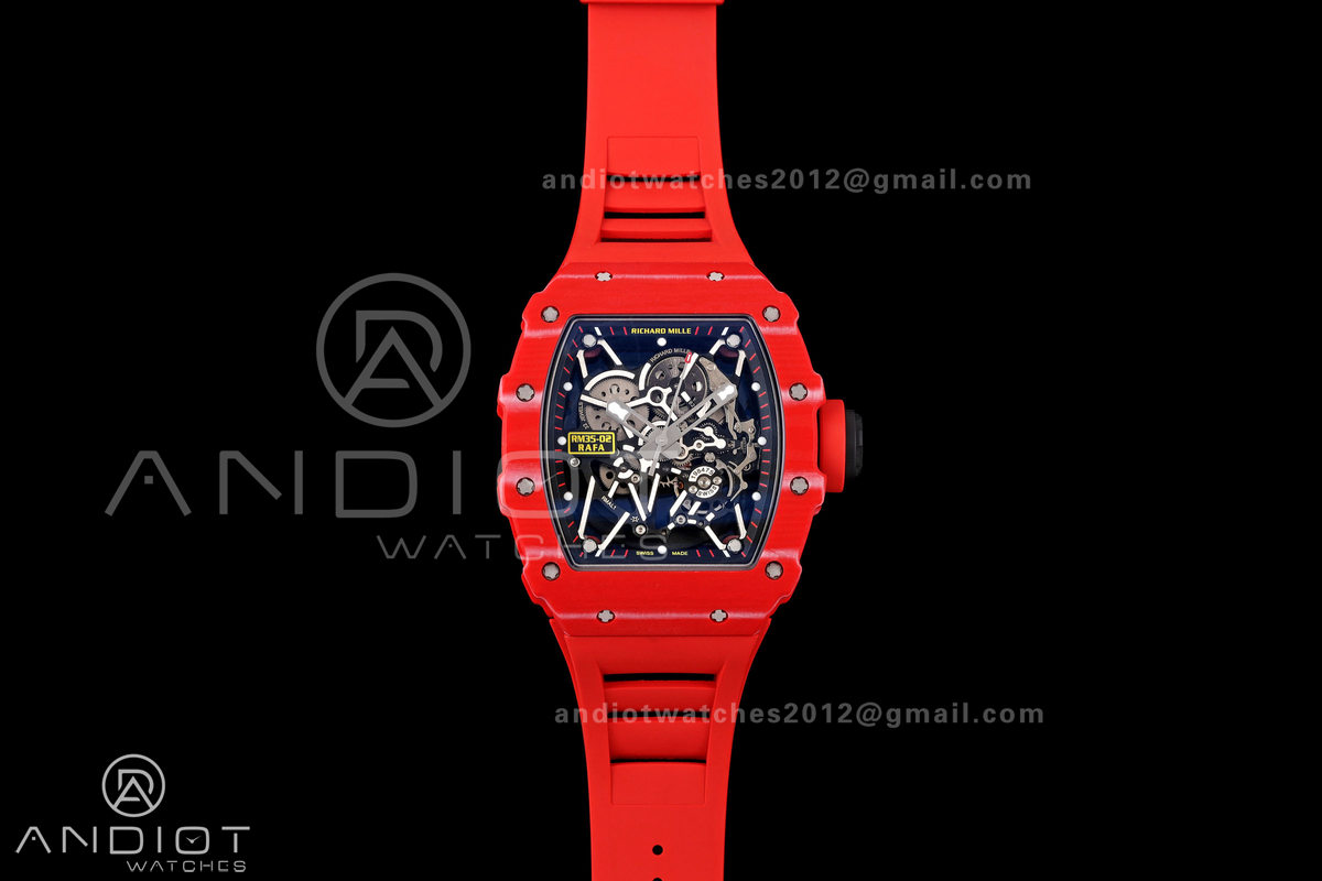 Mille Studio RM035-02 Red NTPT 1:1 Best Edition Skeleton Dial on Red Rubber Strap RMAL1 Super Clone Free Sprung